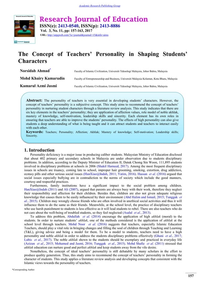 The Concept of Teacher,s Personality in Shaping Student,s Characters PDF
