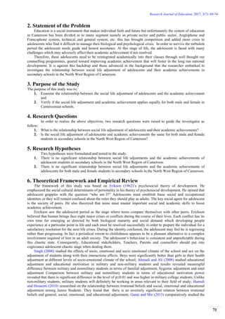 Social Life Adjustment and Academic Achievement of Adolescents in the ...