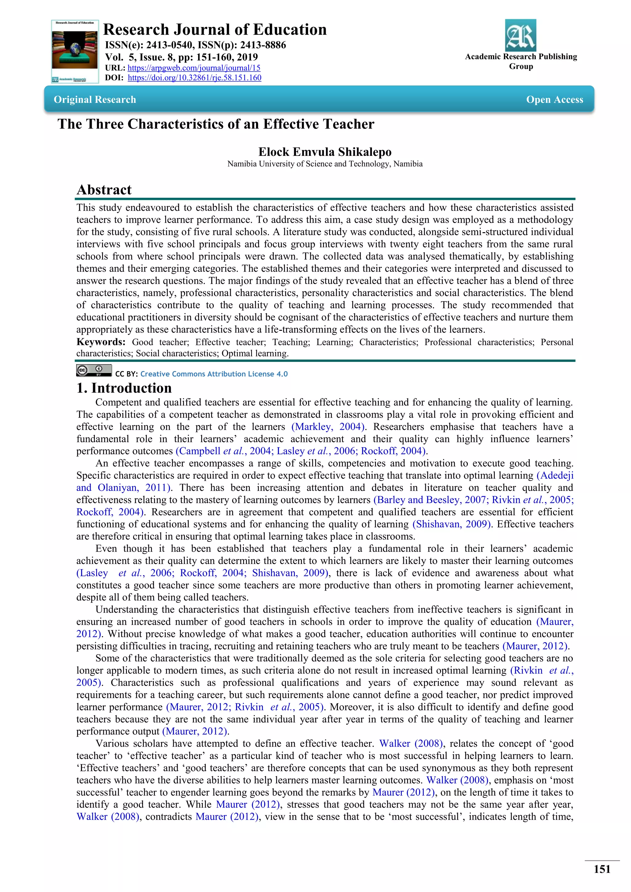 The Three Characteristics of an Effective Teacher | PDF