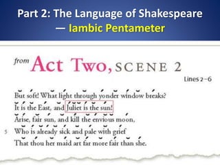 Part 2: The Language of Shakespeare
— Iambic Pentameter
Based on Holt McDougal Literature Grade
9, Unit 10
11
 