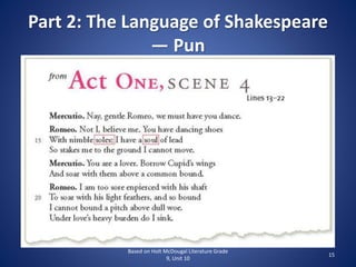 Part 2: The Language of Shakespeare
— Pun
Based on Holt McDougal Literature Grade
9, Unit 10
15
 