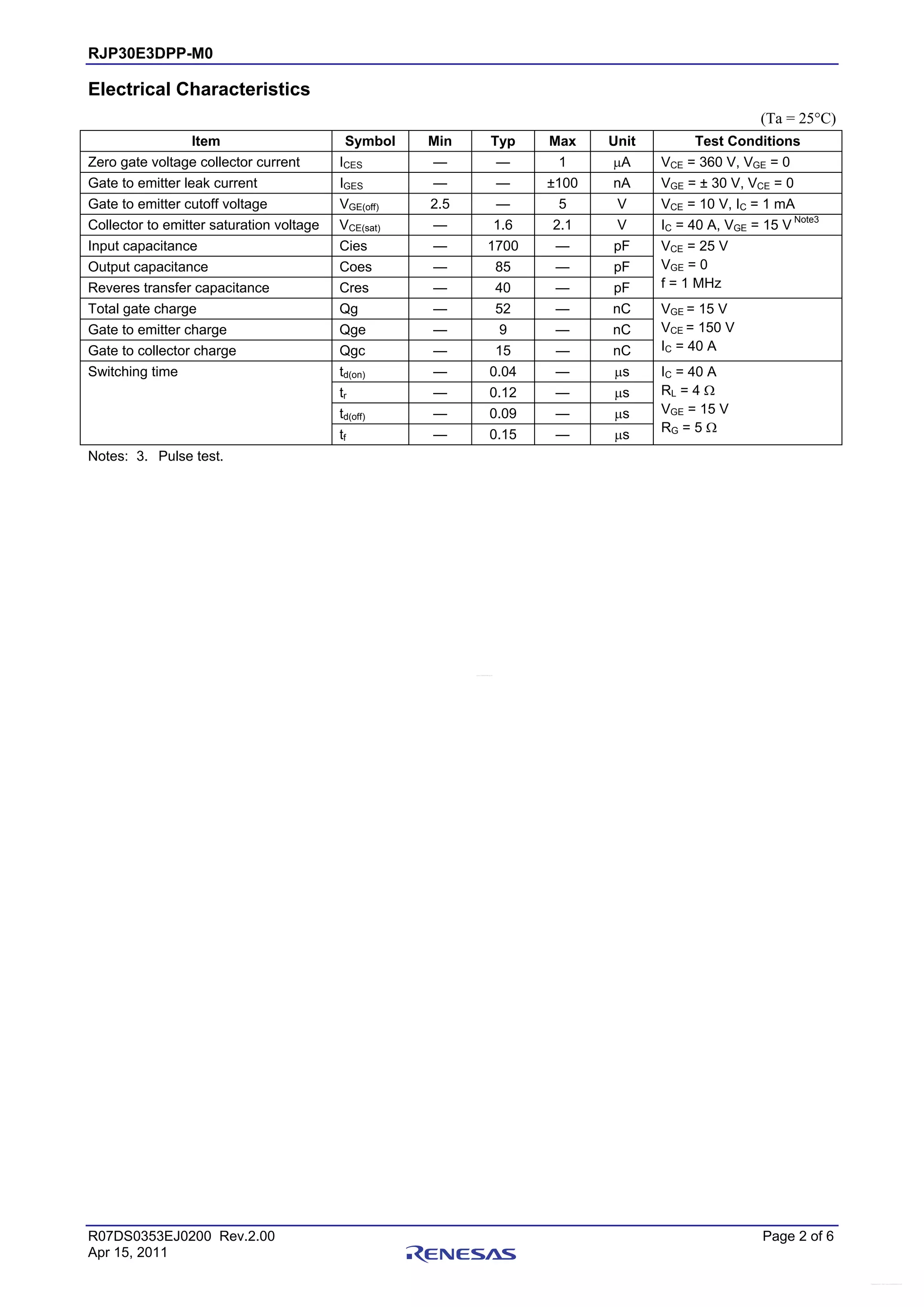 Preliminary Datasheet for Silicon N Channel IGBT (R07DS0468EJ