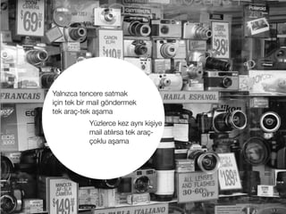 Yalnızca tencere satmak
için tek bir mail göndermek
tek araç-tek aşama
Yüzlerce kez aynı kişiye
mail atılırsa tek araç-
çoklu aşama
 