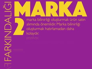 markaFARKINDALIĞI
marka bilinirliği oluşturmak ürün satın
alımında önemlidir. Marka bilinirliği
oluşturmak hatırlamadan daha
kolaydır.2
 