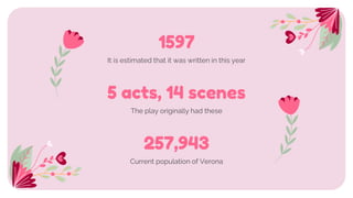 5 acts, 14 scenes
1597
It is estimated that it was written in this year
The play originally had these
257,943
Current population of Verona
 