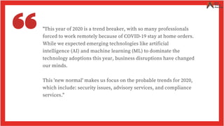 "This year of 2020 is a trend breaker, with so many professionals
forced to work remotely because of COVID-19 stay at home...