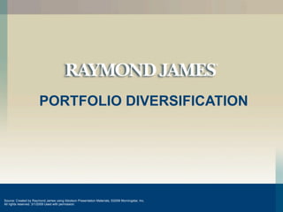 PORTFOLIO DIVERSIFICATION




Source: Created by Raymond James using Ibbotson Presentation Materials, ©2009 Morningstar, Inc.
All rights reserved. 3/1/2009 Used with permission.
 