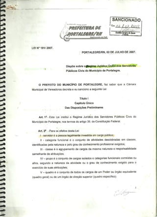 Regime Jurídico Único dos Servidores Públicos Civis do Municipio de Portalegre-RN 