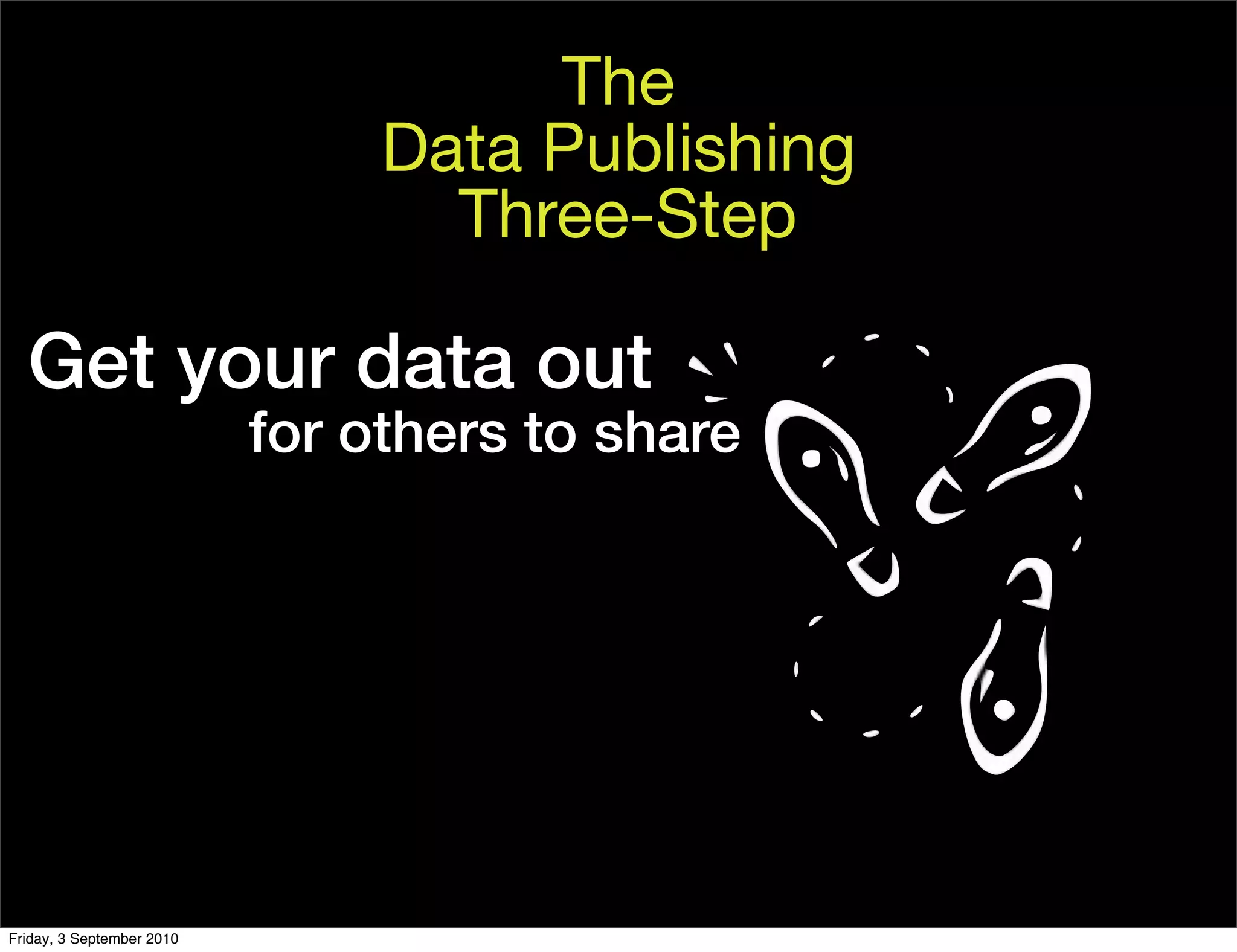 The
                                Data Publishing
                                  Three-Step

  Get your data out
                           for others to share




Friday, 3 September 2010
 