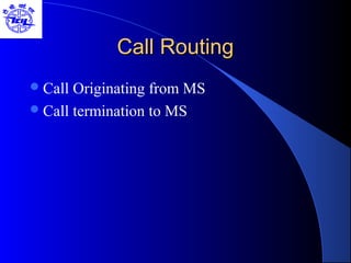 Call RoutingCall Routing
Call Originating from MS
Call termination to MS
 