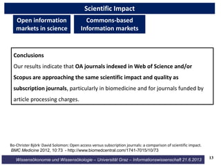 Wissensökonomie und Wissensökologie – Universität Graz – Informationswissenschaft 21.6.2013
Scientific Impact
Bo-Christer ...