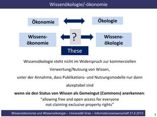 Wissensökonomie und Wissensökologie – Universität Graz – Informationswissenschaft 21.6.2013
Wissensökologie steht nicht im...