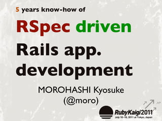 5 years know-how of


RSpec driven
Rails app.
development
      MOROHASHI Kyosuke
          (@moro)
 
