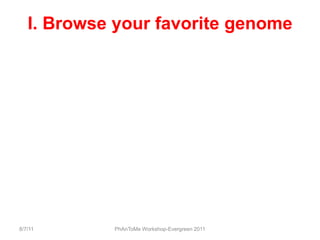 I. Browse your favorite genome<br />8/7/11<br />PhAnToMe Workshop-Evergreen 2011<br />