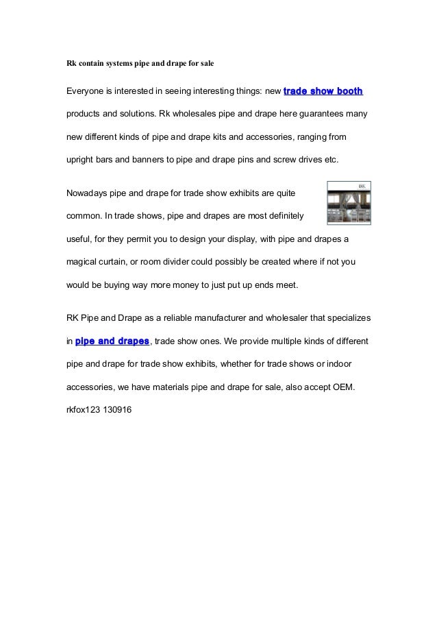 Rk Contain Systems Pipe And Drape For Sale