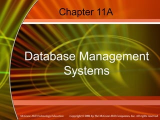 Copyright © 2006 by The McGraw-Hill Companies, Inc. All rights reserved.McGraw-Hill Technology Education
Chapter 11A
Database Management
Systems
 