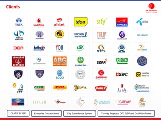 Clients
CLASS “B” ISP City Surveillance SystemEnterprise Data solutions Turnkey Project of OFC OSP and O&M/Gas/Power
 