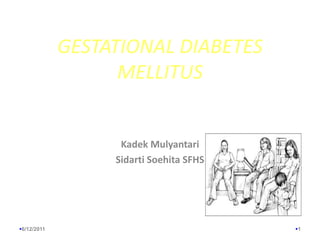 GESTATIONAL DIABETES MELLITUS Kadek Mulyantari Sidarti Soehita SFHS 6/13/2011 1 