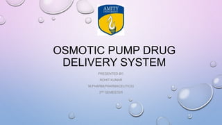 OSMOTIC PUMP DRUG
DELIVERY SYSTEM
PRESENTED BY:
ROHIT KUMAR
M.PHARM(PHARMACEUTICS)
2ND SEMESTER
 