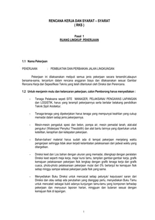 RKS infrastruktur perbaikan jalan lingkungan | PDF