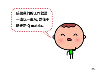 35
接著我們的⼯作就是
⼀直玩⼀直玩, 然後不
斷更新 Q matrix。
 
