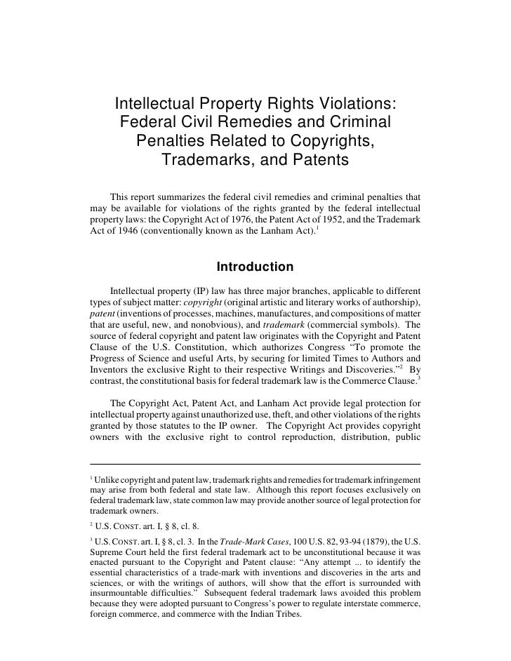 Intellectual Property Rights Violations Federal Civil Remedies and C…