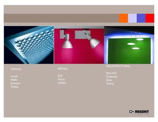 ARCHITECTURAL
OFFICE   RETAIL
                  NoLimit
Level    ICE      Channel
Hello    Poco     Solo
Europe   InMax    Torino
Today
 