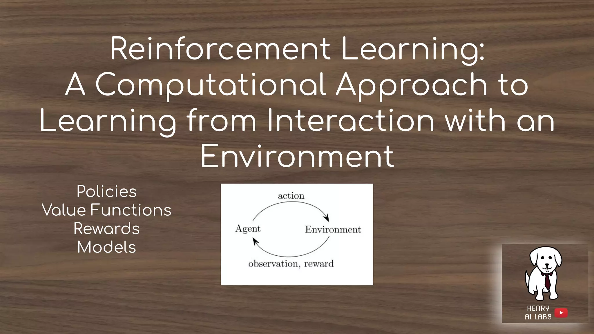 Reinforcement Learning:
A Computational Approach to
Learning from Interaction with an
Environment
Policies
Value Functions
Rewards
Models
 