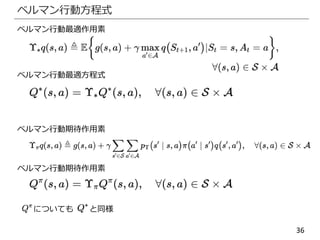 36
ベルマン行動方程式
ベルマン行動最適方程式
ベルマン行動最適作用素
ベルマン行動期待作用素
ベルマン行動期待作用素
についても と同様
 