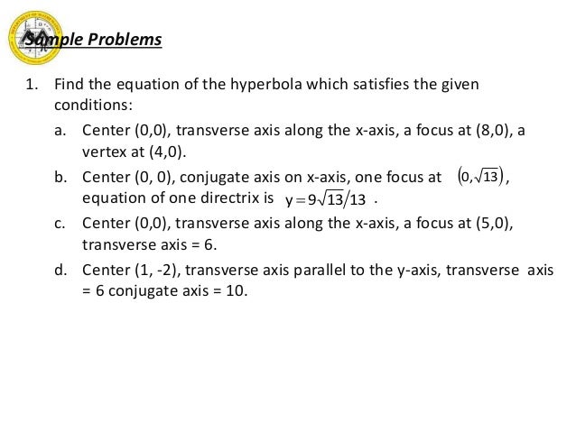 r lecture co3_math 21 1 find the standard form of the equation of the hyperbola satisfying the given conditions