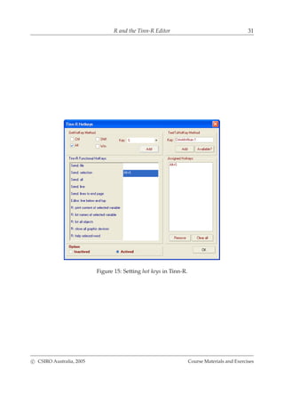 R and the Tinn-R Editor 31
Figure 15: Setting hot keys in Tinn-R.
c CSIRO Australia, 2005 Course Materials and Exercises
 