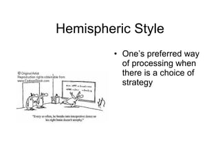 Hemispheric Style One’s preferred way of processing when there is a choice of strategy 