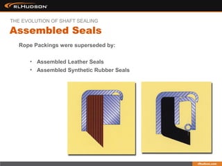 Rope Packings were superseded by:
• Assembled Leather Seals
• Assembled Synthetic Rubber Seals
Assembled Seals
THE EVOLUTION OF SHAFT SEALING
 