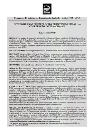 'ESTUDO DE CASO DE UM PROJETO DE EXTENSÃO RURAL NA COOPERAÇÃO INTERNACIONAL - CONBEA 1997 
