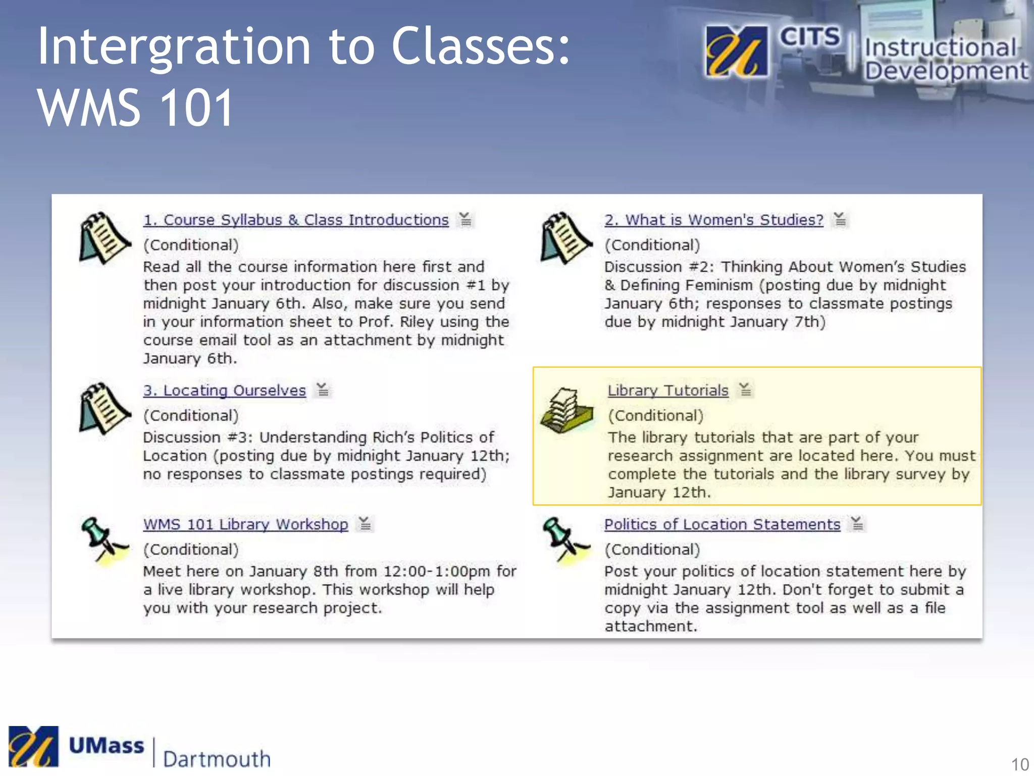 Intergration to Classes: WMS 10110