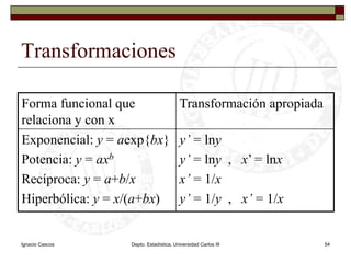 Ignacio CascosDepto. Estadística, Universidad Carlos III54Transformaciones