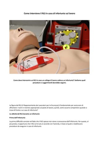 Come interviene il RLS in caso di infortunio sul lavoro | PDF