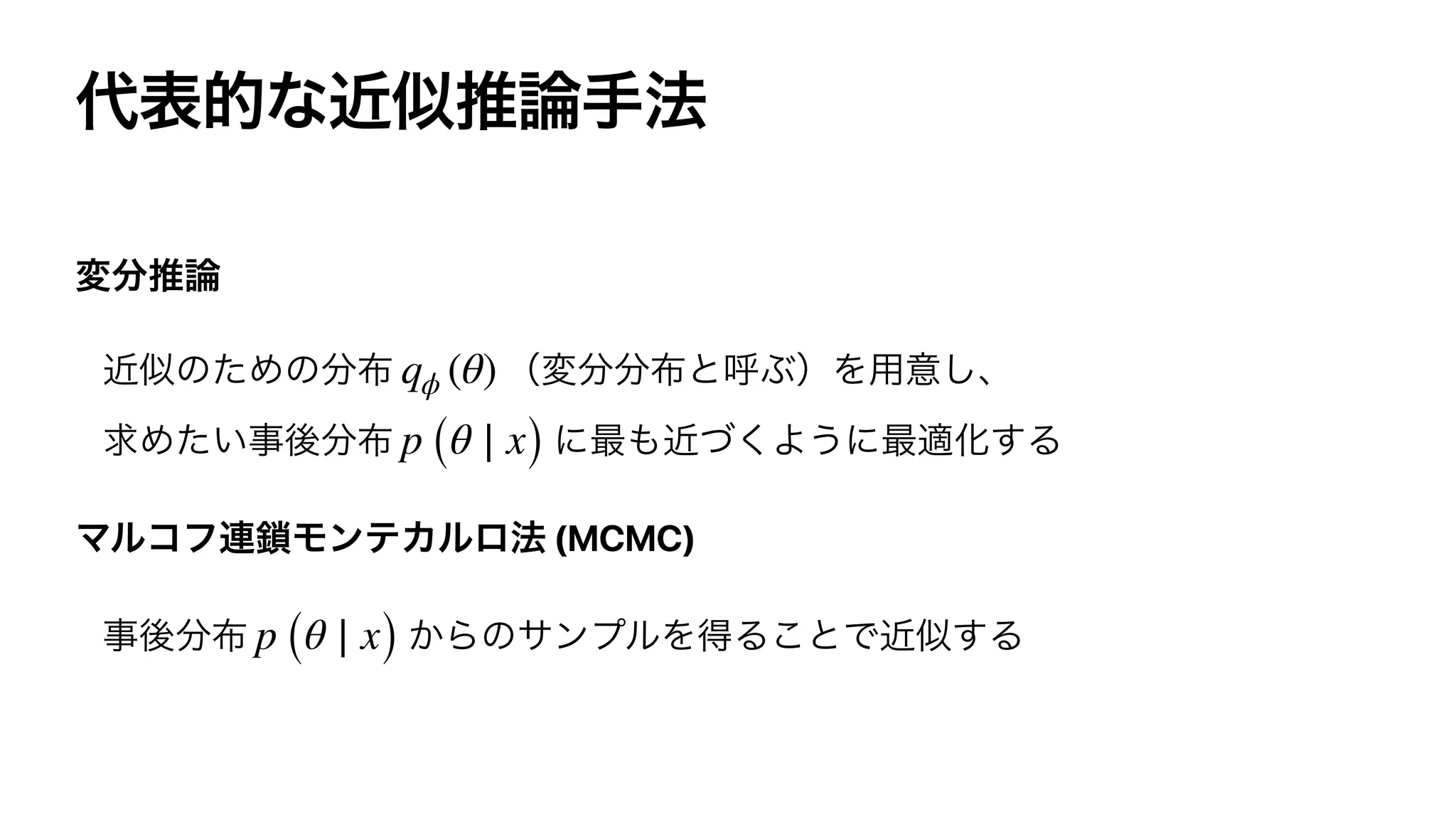 (MCMC)
qϕ (θ)
p (θ ∣ x)
p (θ ∣ x)
 
