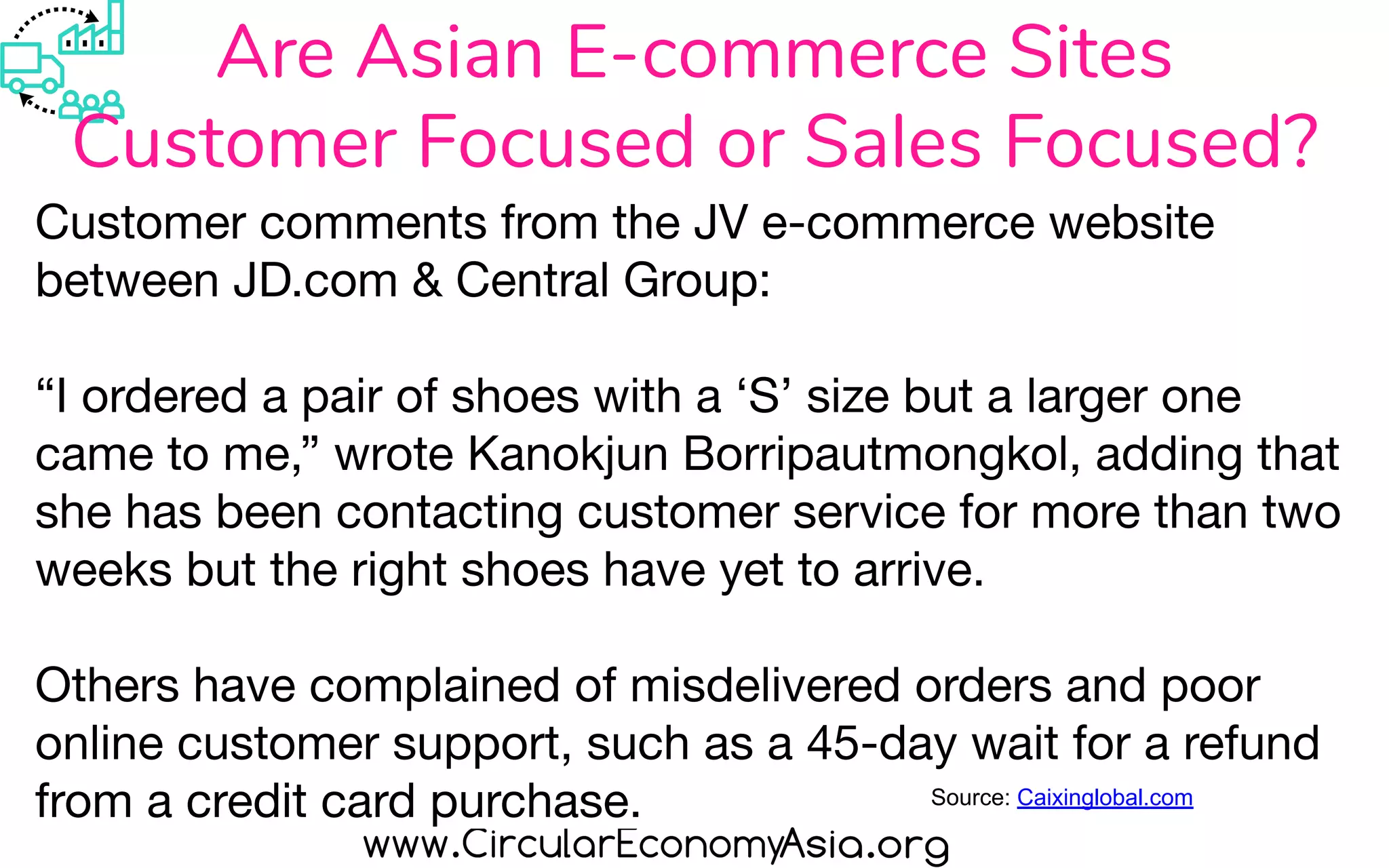 Source: Caixinglobal.com
Are Asian E-commerce Sites
Customer Focused or Sales Focused?
 
