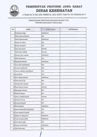Daftar peserta enumerator riset ptm 2016
