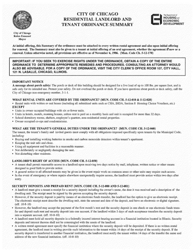 Chicago Residential Landlord and Tenant Ordinance Summary