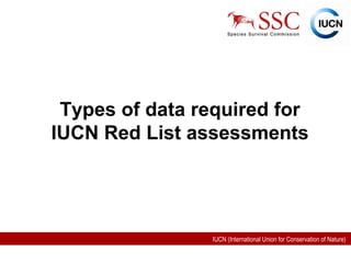 Types of data required for IUCN Red List assessments 
