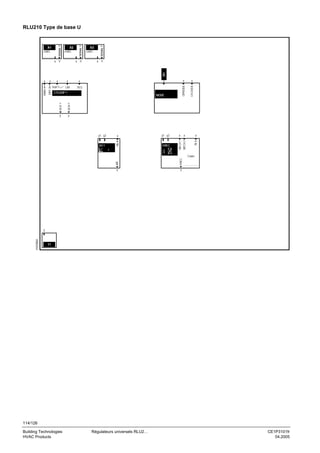 X2
LABEL

x Y

x Y

CTLOOP 1

x

SEQ4 Y

MODE

y

y

x

y1 y2
AO 1

y1 y2
HREC

1

x

x

x

IN X

SEQ1 Y

DIFF

MAIN

x

x
SEQ

CH OVER

x
LIM

x
SHIFT

MECH 1
MECH 2

x

IN X

x

OPMODE

D1

x Y

X3
LABEL

SIGNAL Y

X1
LABEL

SIGNAL Y

SIGNAL Y

RLU210 Type de base U

A0

HREC

Cooler

Y

Y

....................

3101B02

Y

Y1

114/126
Building Technologies
HVAC Products

Régulateurs universels RLU2…

CE1P3101fr
04.2005

 