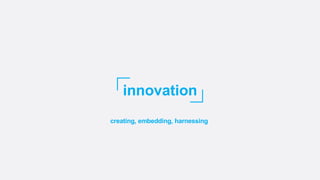 innovation
creating, embedding, harnessing
 