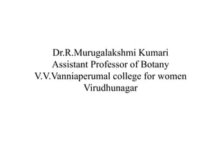 Dr.R.Murugalakshmi Kumari
Assistant Professor of Botany
V.V.Vanniaperumal college for women
Virudhunagar
 