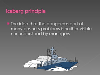 The idea that the dangerous part of many business problems is neither visible nor understood by managers 