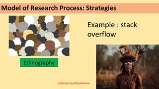 Model of Research Process: Strategies
Example : stack
overflow
Ethnography
Collected by #DipaliMeher
 