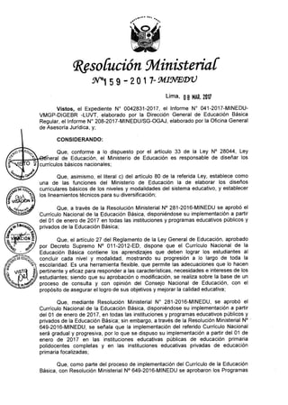 RESOLUCIÓN MINISTERIAL N°159-2017 MINEDU.