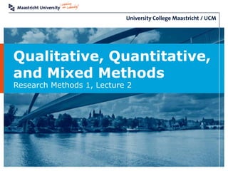 Qualitative, Quantitative,
and Mixed Methods
Research Methods 1, Lecture 2

 