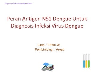 Peran Antigen NS1 Dengue Untuk  Diagnosis Infeksi Virus Dengue,[object Object],Oleh: T.Elfin W.,[object Object],Pembimbing :  Aryati,[object Object],1,[object Object],Tinjauan Pustaka Penyakit Infeksi,[object Object],1,[object Object]